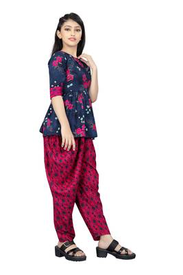 Blue printed rayon girls-top-bottom 4