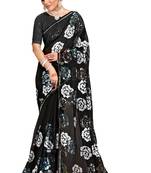 Black embroidered georgette saree with blouse