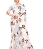 White embroidered georgette saree with blouse