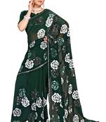 Green embroidered georgette saree with blouse