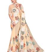 Beige embroidered georgette saree with blouse