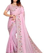 Pink embroidered silk saree with blouse