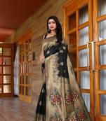 Black hand woven Banarasi silk blend saree with blouse