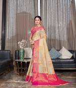 Pink hand woven Banarasi silk blend saree with blouse