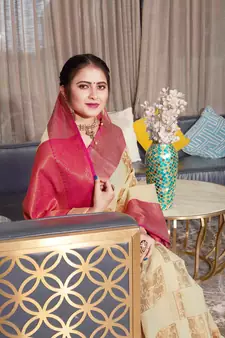Pink hand woven Banarasi silk blend saree with blouse
