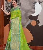 Green hand woven art silk saree with blouse