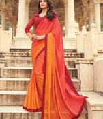 Red embroidered silk blend saree with blouse
