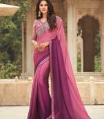 Purple embroidered silk blend saree with blouse