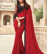 Red embroidered georgette saree with blouse