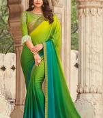 Green embroidered silk blend saree with blouse