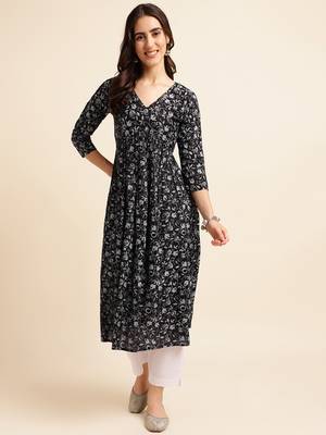 Black printed rayon ethnic-kurtis 1