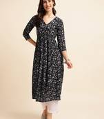 Black printed rayon ethnic-kurtis