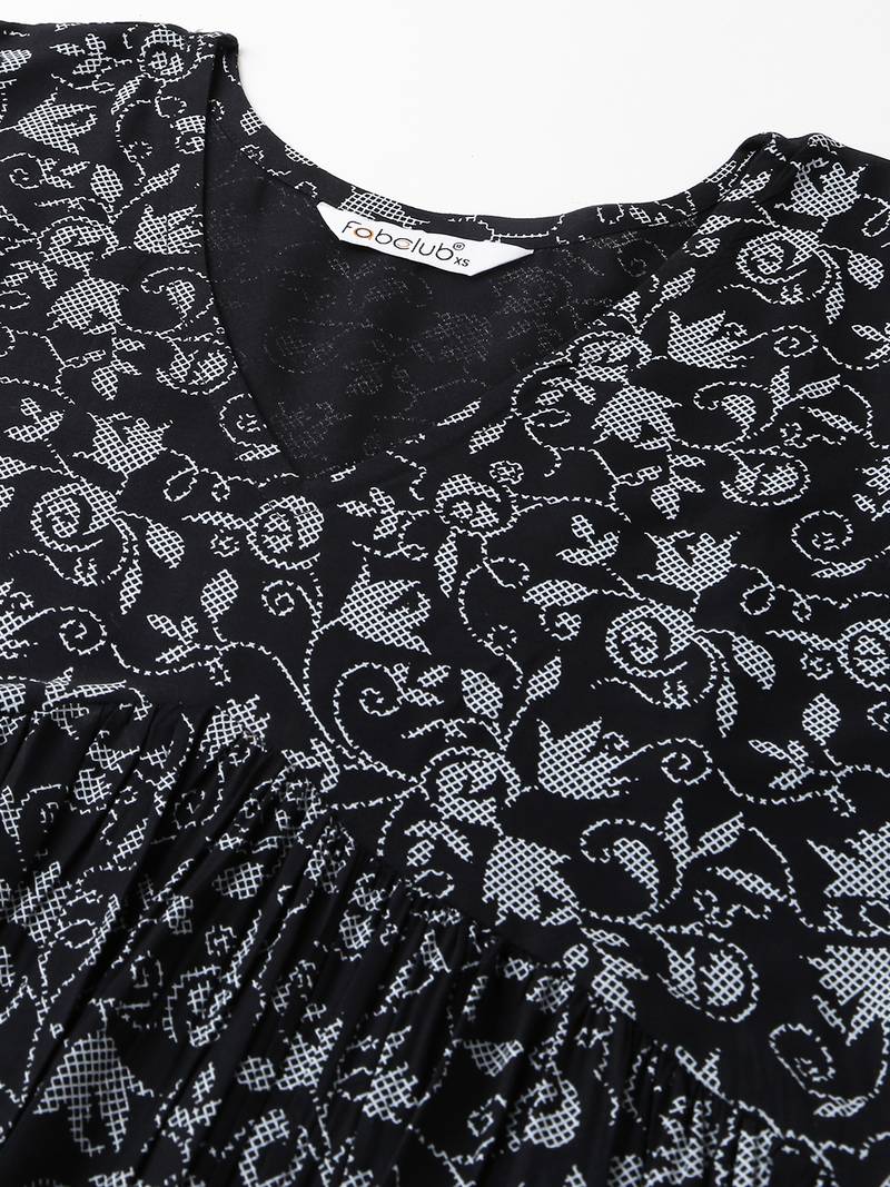 Black printed rayon ethnic-kurtis