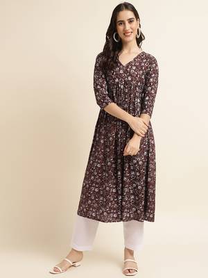 Wine printed rayon ethnic-kurtis 1
