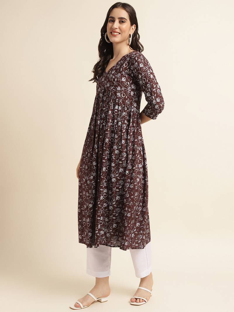 Wine printed rayon ethnic-kurtis