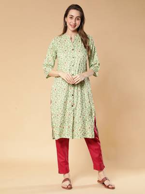 Light-green printed rayon ethnic-kurtis 1