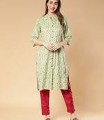 Light-green printed rayon ethnic-kurtis