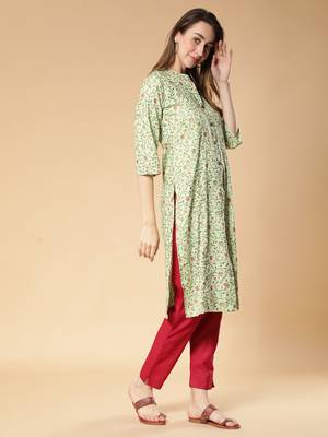 Light-green printed rayon ethnic-kurtis 2