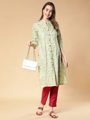 Light-green printed rayon ethnic-kurtis 3