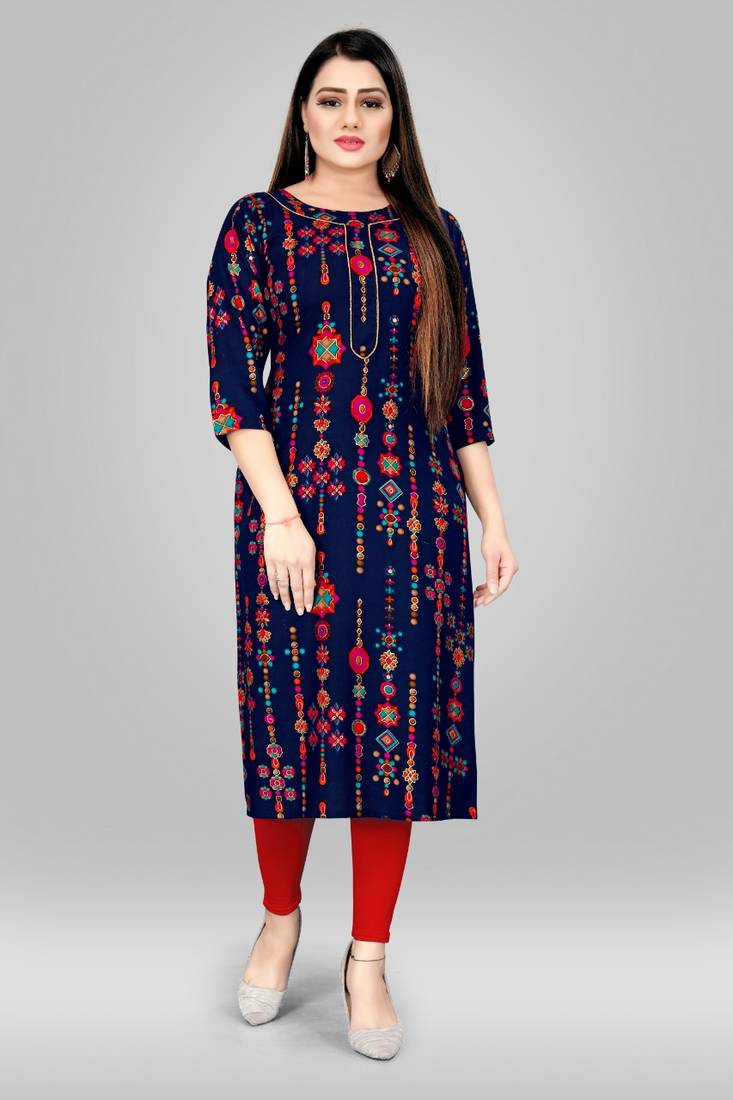 Livuniq's 14kg Blue Color Rayon Printed Kurti: Elevate Your Style with Comfort and Luxury