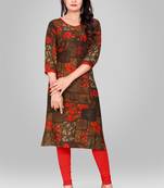 Livuniq's Brown Orange Color Rayon Printed Kurti