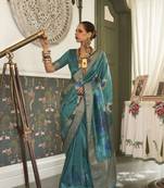 Light Sea Green Woven Silk Blend Saree With Blouse