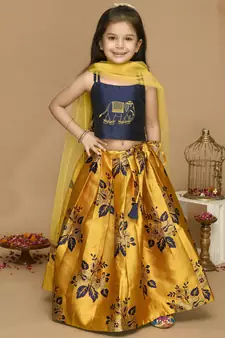 Blue zari silk blend stitched lehenga
