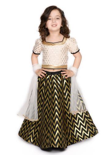 White zari silk blend stitched lehenga