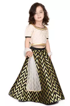 White zari silk blend stitched lehenga