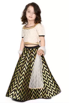 White zari silk blend stitched lehenga