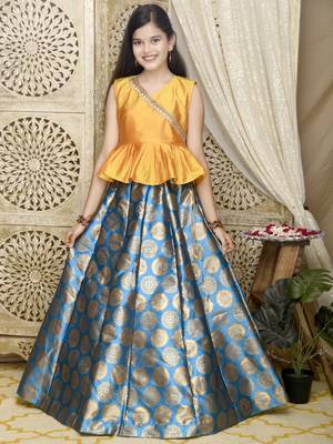 Blue zari silk blend stitched lehenga 1