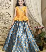 Blue zari silk blend stitched lehenga