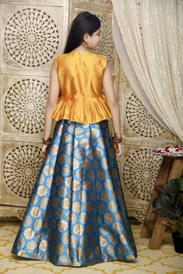 Blue zari silk blend stitched lehenga 2