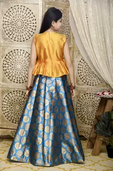 Blue zari silk blend stitched lehenga