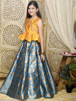 Blue zari silk blend stitched lehenga 3