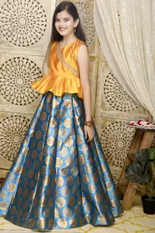 Blue zari silk blend stitched lehenga