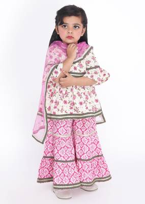 Biege printed kurti pink printed sharara 1