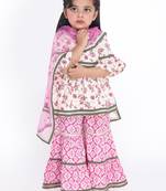 Biege printed kurti pink printed sharara
