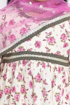 Biege printed kurti pink printed sharara