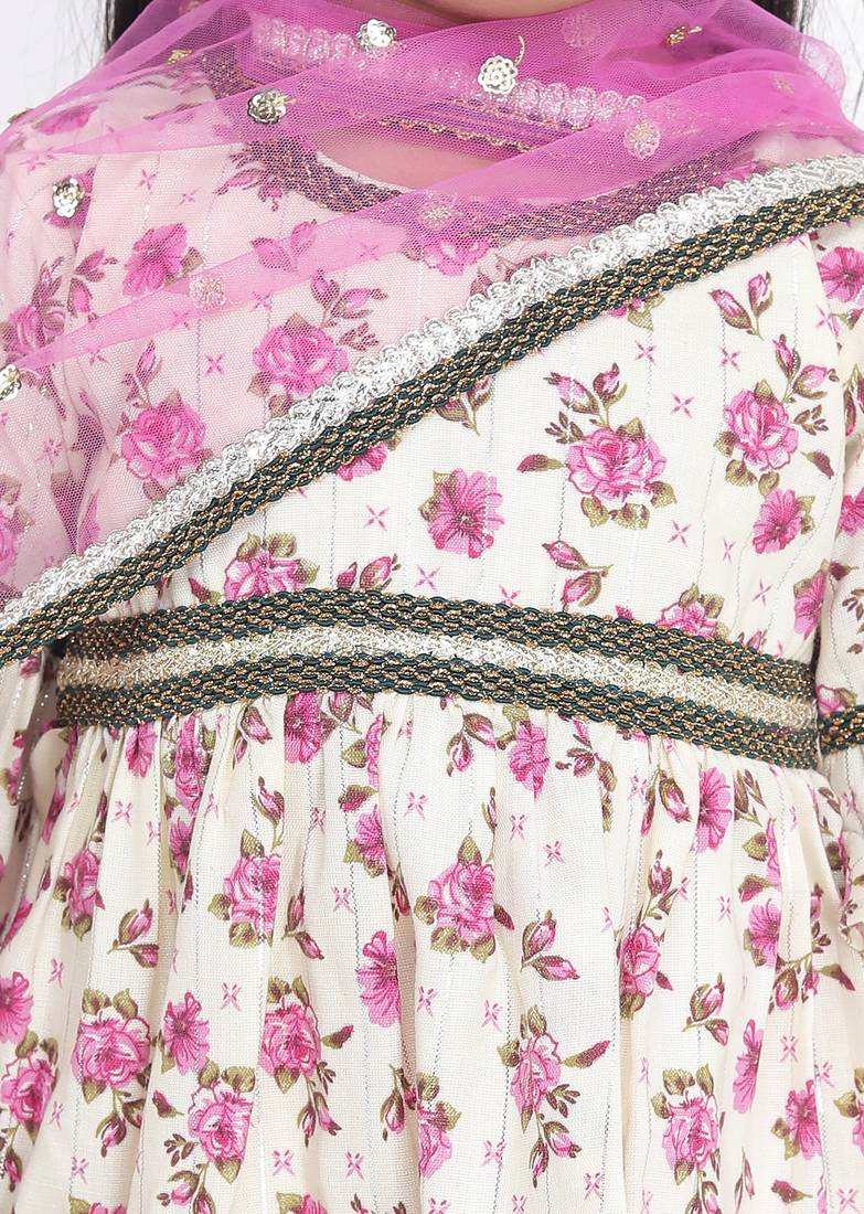 Biege printed kurti pink printed sharara