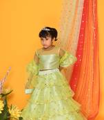 Green plain net stitched lehenga