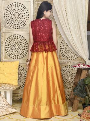 Mustard plain art silk stitched lehenga 2