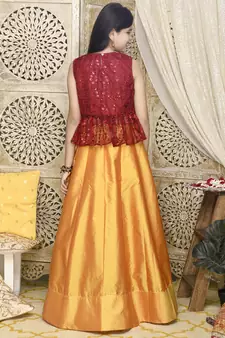 Mustard plain art silk stitched lehenga