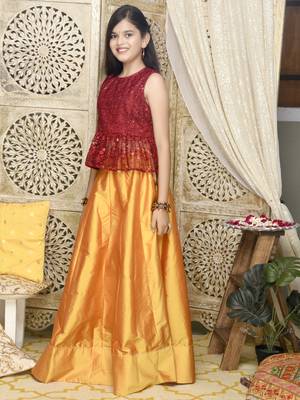 Mustard plain art silk stitched lehenga 3