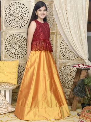 Mustard plain art silk stitched lehenga 5