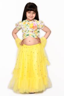 Yellow stone silk blend stitched lehenga