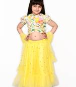 Yellow stone silk blend stitched lehenga