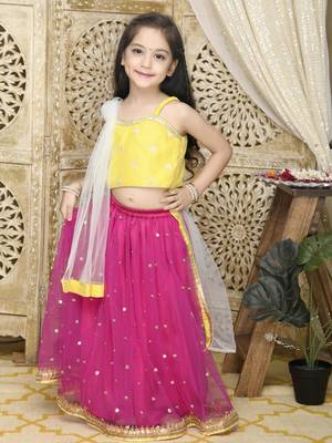 Yellow plain net stitched lehenga 1