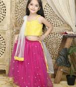 Yellow plain net stitched lehenga