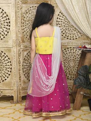 Yellow plain net stitched lehenga 2